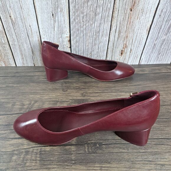 Tory Burch Elizabeth 40mm Round Toe Leather Pump Women's Sz 9 M Burgundy (NWOB) - Picture 5 of 9